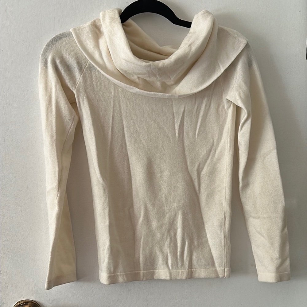 Club Monaco Cream Cowl Neck Sweater with Elegant Draped Design